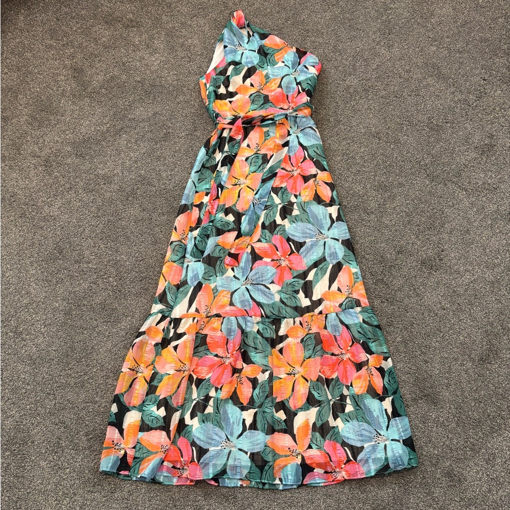 Maggy London floral one shoulder maxi dress size 0